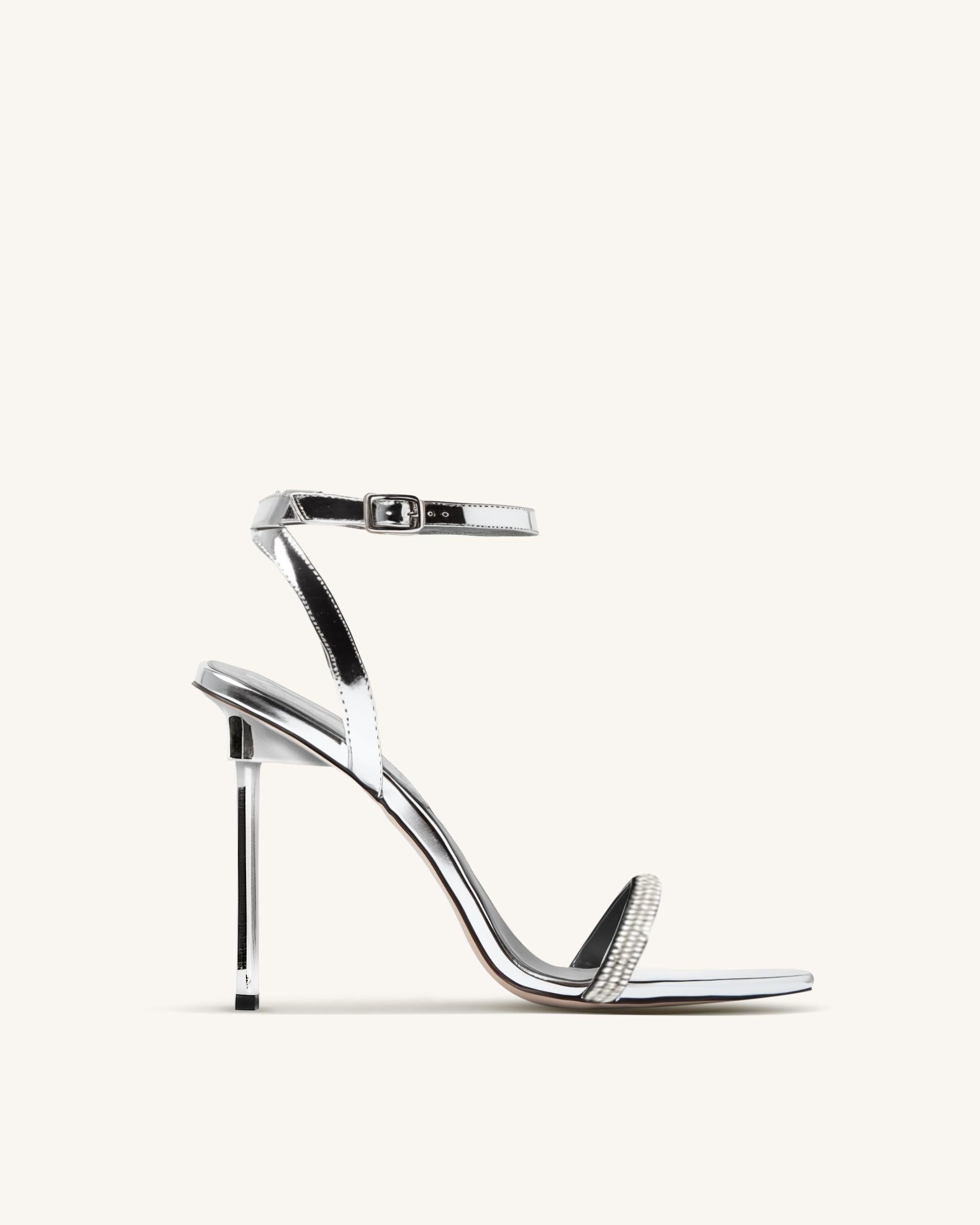 Bina Artificial Crystal Strap Silver Metal Heel Sandals - Silver sold by JW PEI