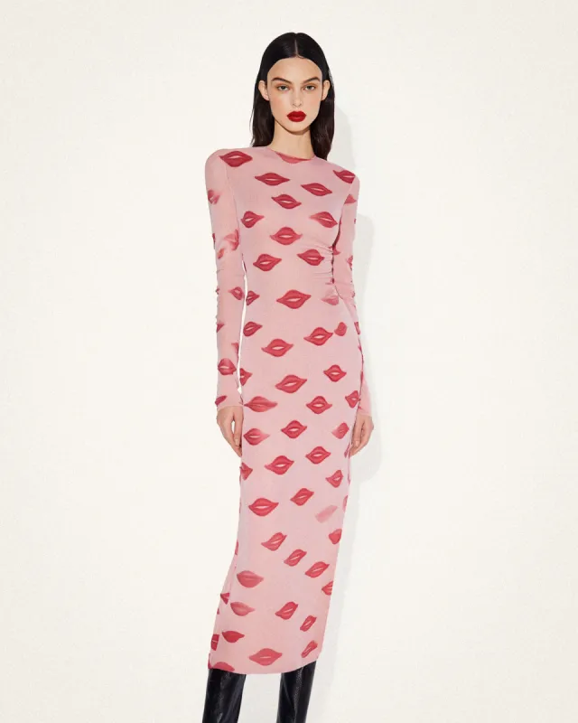 Lily Lip Print Midi Dress - Pink sold by JW PEI
