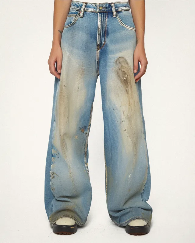 Ava Mud Wash Wide-Leg Jeans - Blue sold by JW PEI