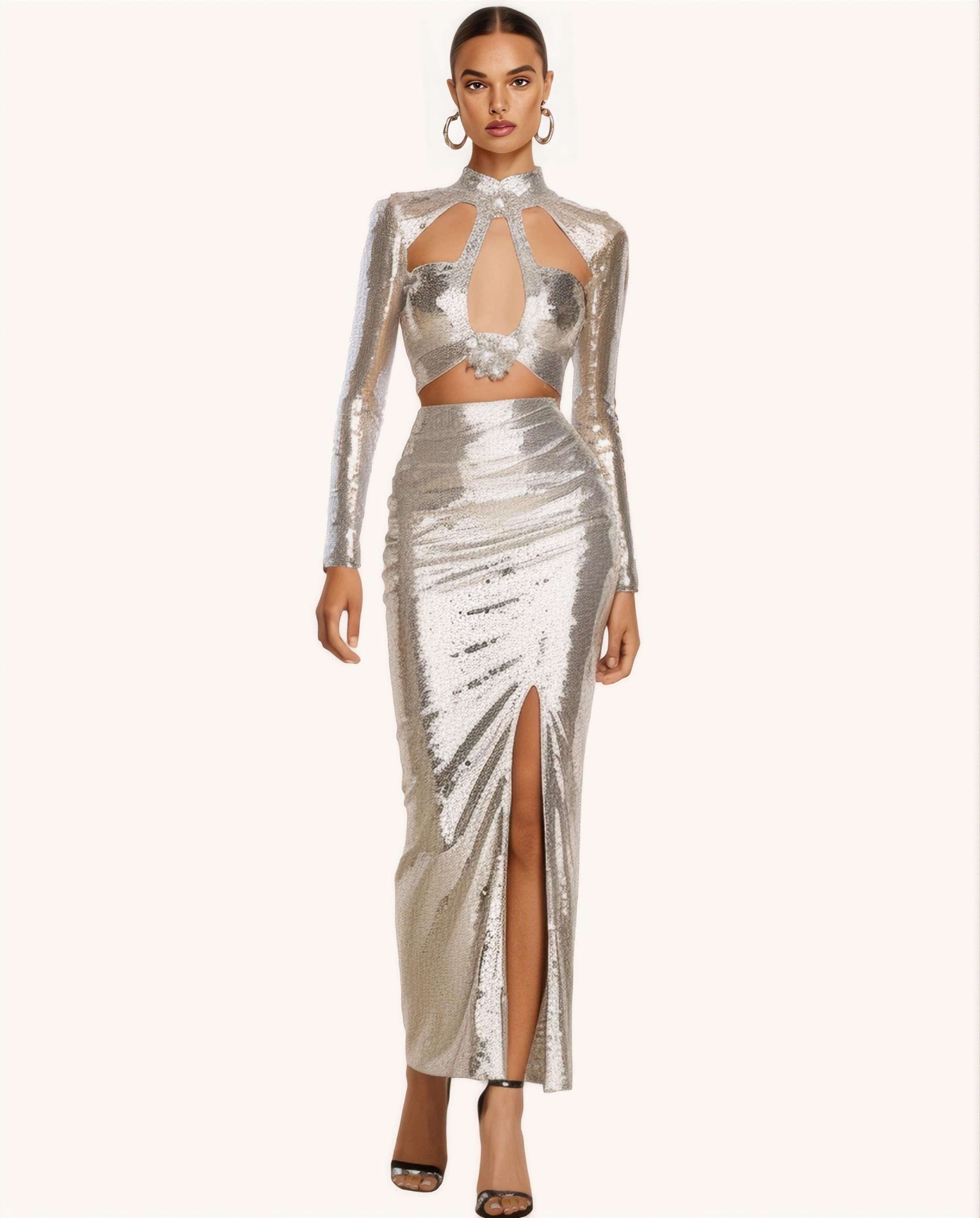 Christine Silver Sequined Midi Dress sold by JW PEI