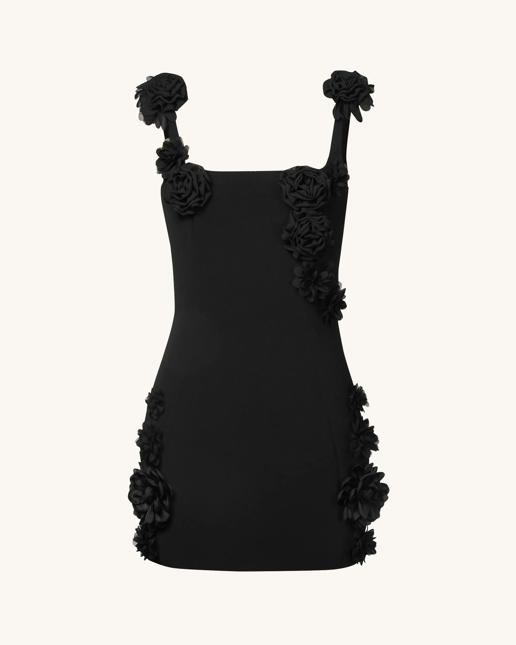 Elaina Black Rosette Applique Mini Dress - Black sold by JW PEI