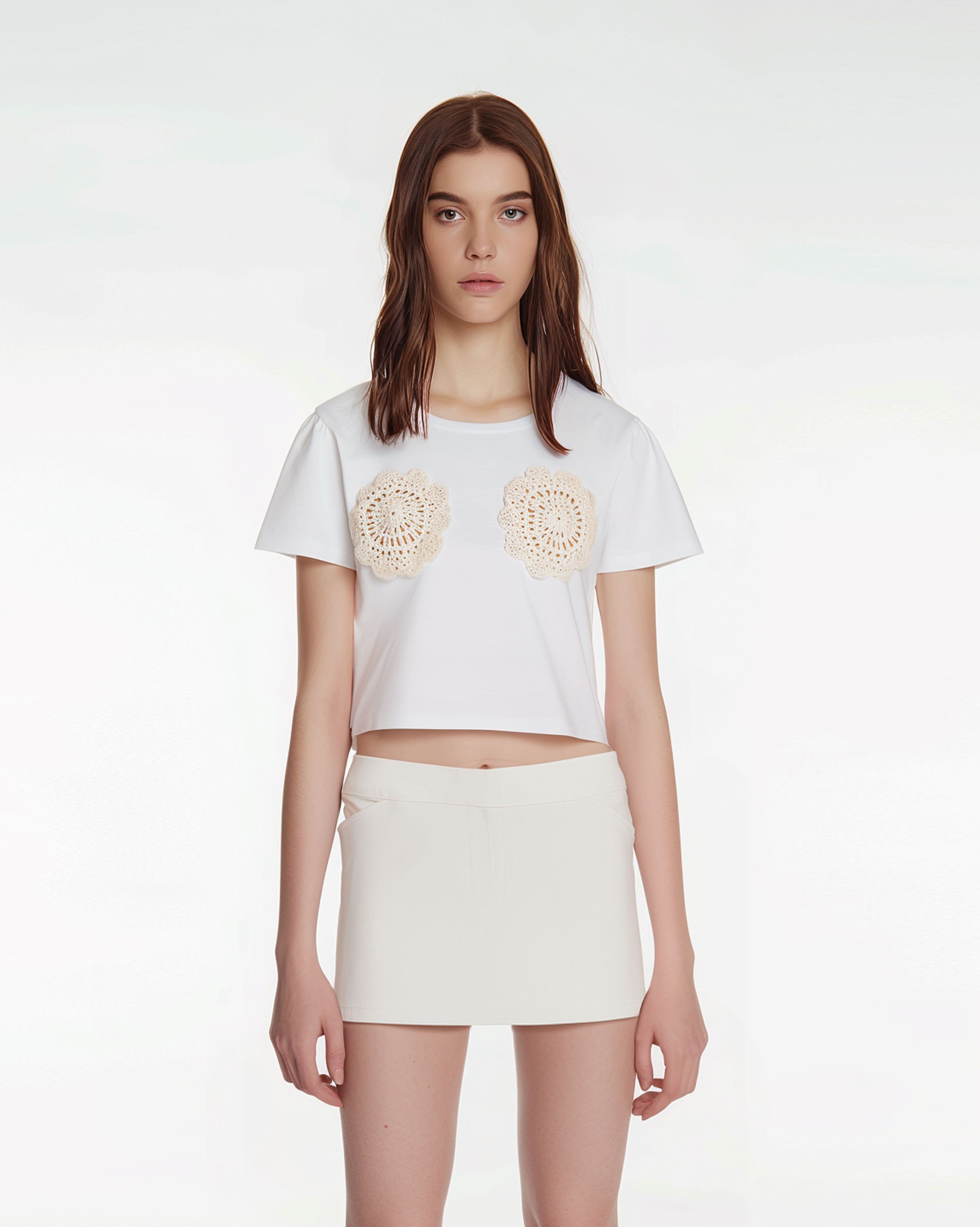 White Crochet Bra T-shirt sold by JW PEI