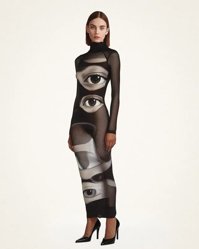 Sophia Eye Print Mesh Dress - Black/White sold by JW PEI