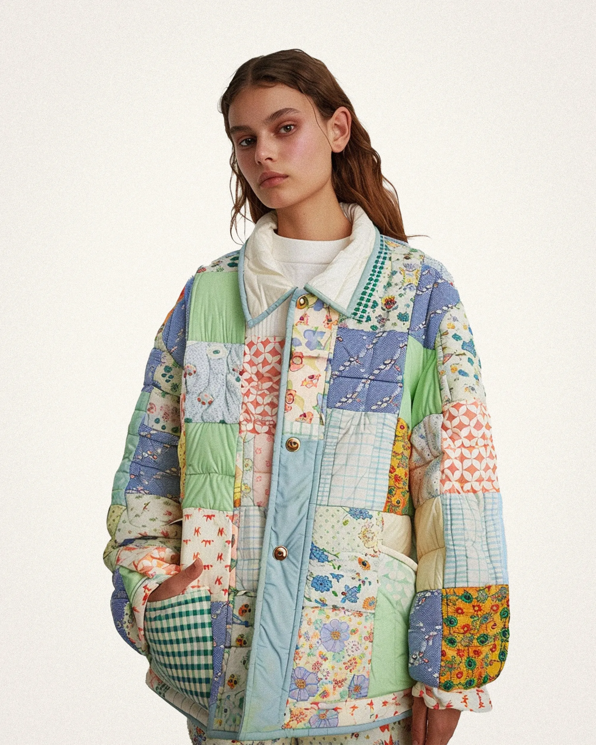 Glamorous Pastel Patchwork Quilted Jacket - Pastel sold by JW PEI