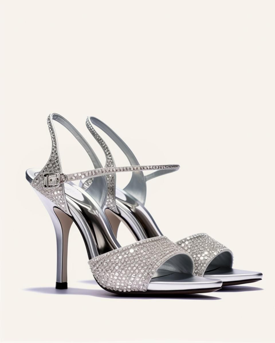 Naya Artificial Crystal Strap Heel Sandals - Silver sold by JW PEI