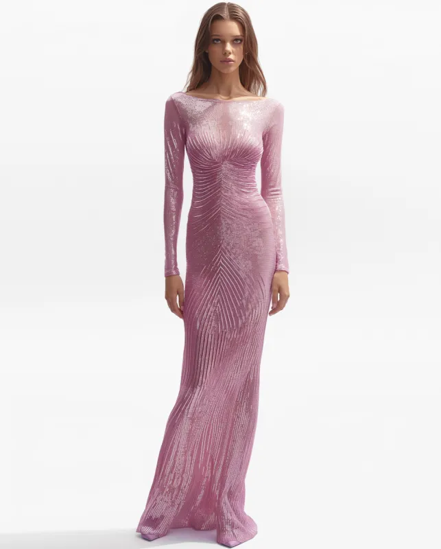 Emily Glittery Sculpted Mesh Dress - Pink sold by JW PEI