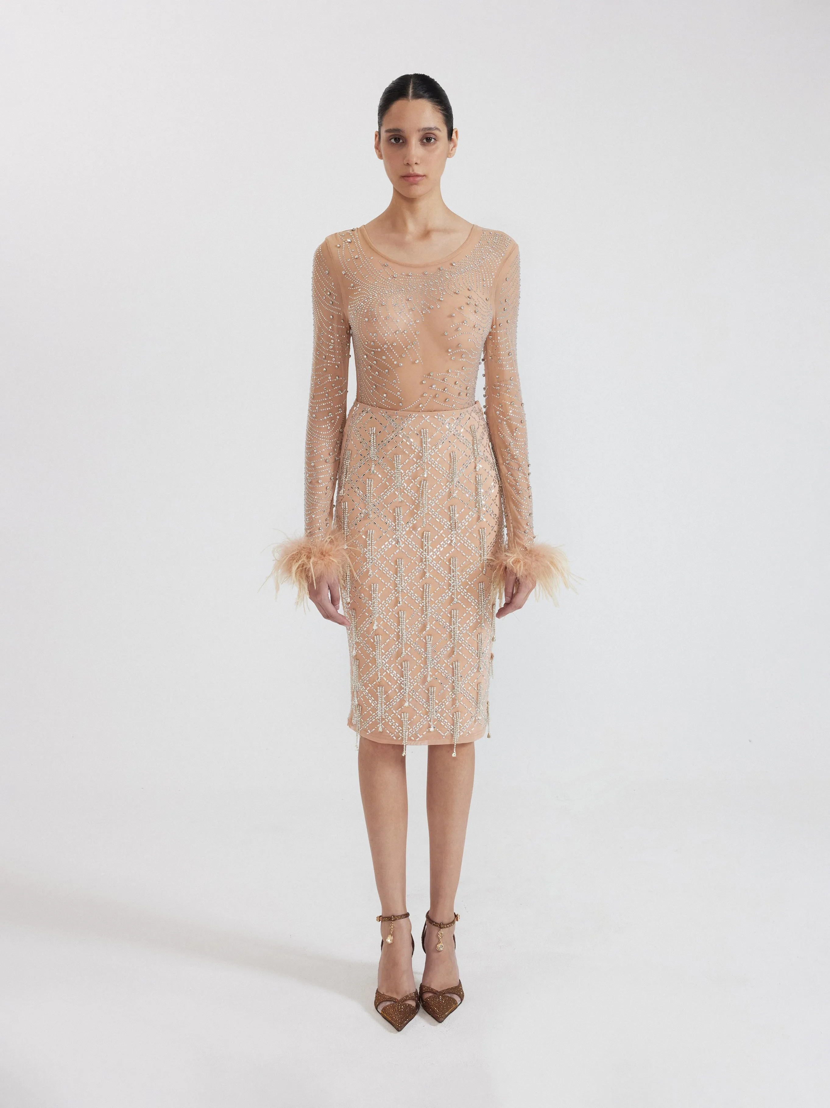 Peach Feather and Sequin Dress - Peach sold by JW PEI