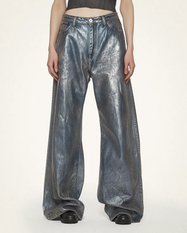 Sophia Waxed Wide-Leg Jeans - Blue/Grey sold by JW PEI
