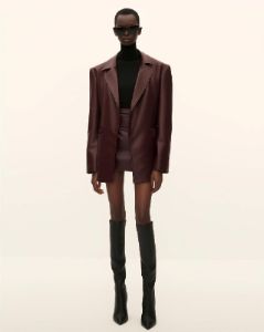 Burgundy Over-sized Faux Leather Jacket sold by JW PEI