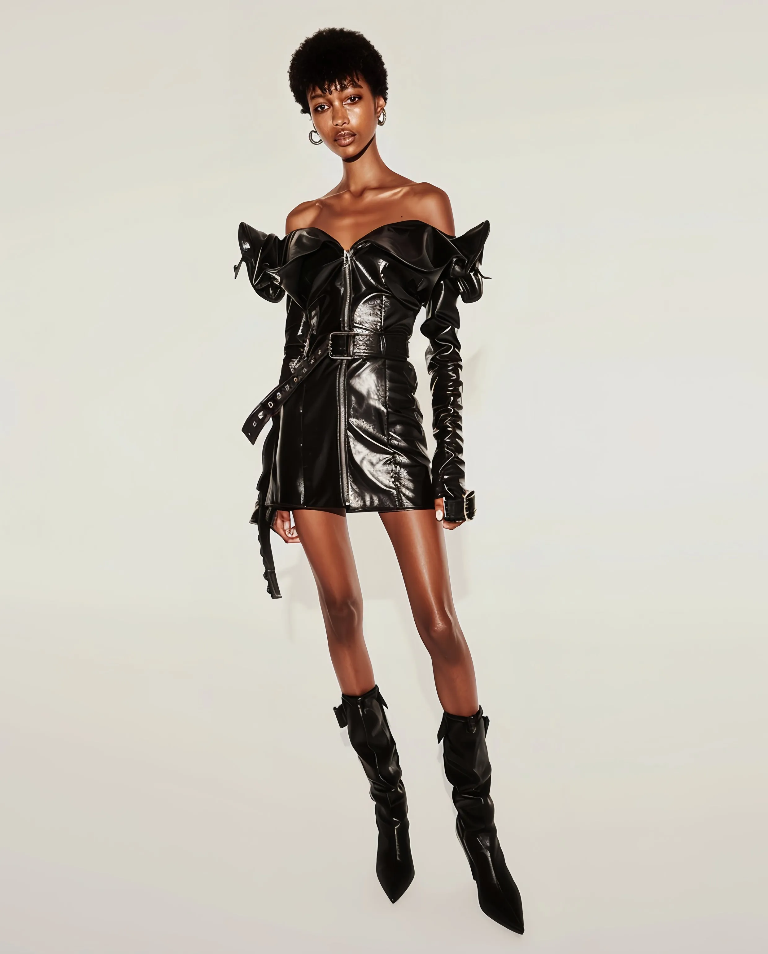 Chloe Leather Mixed Mini Dress - Black sold by JW PEI