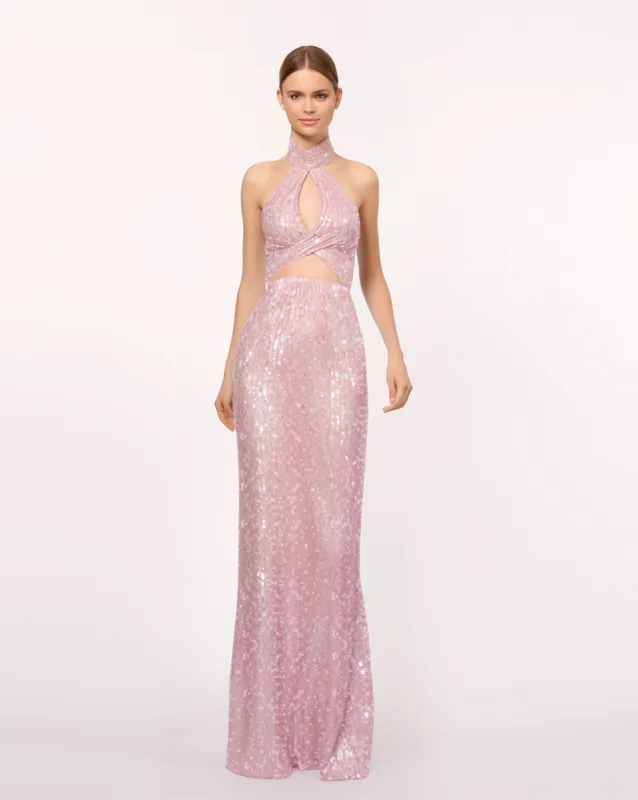 Pink Halter Sequin Maxi Dress - Pink sold by JW PEI