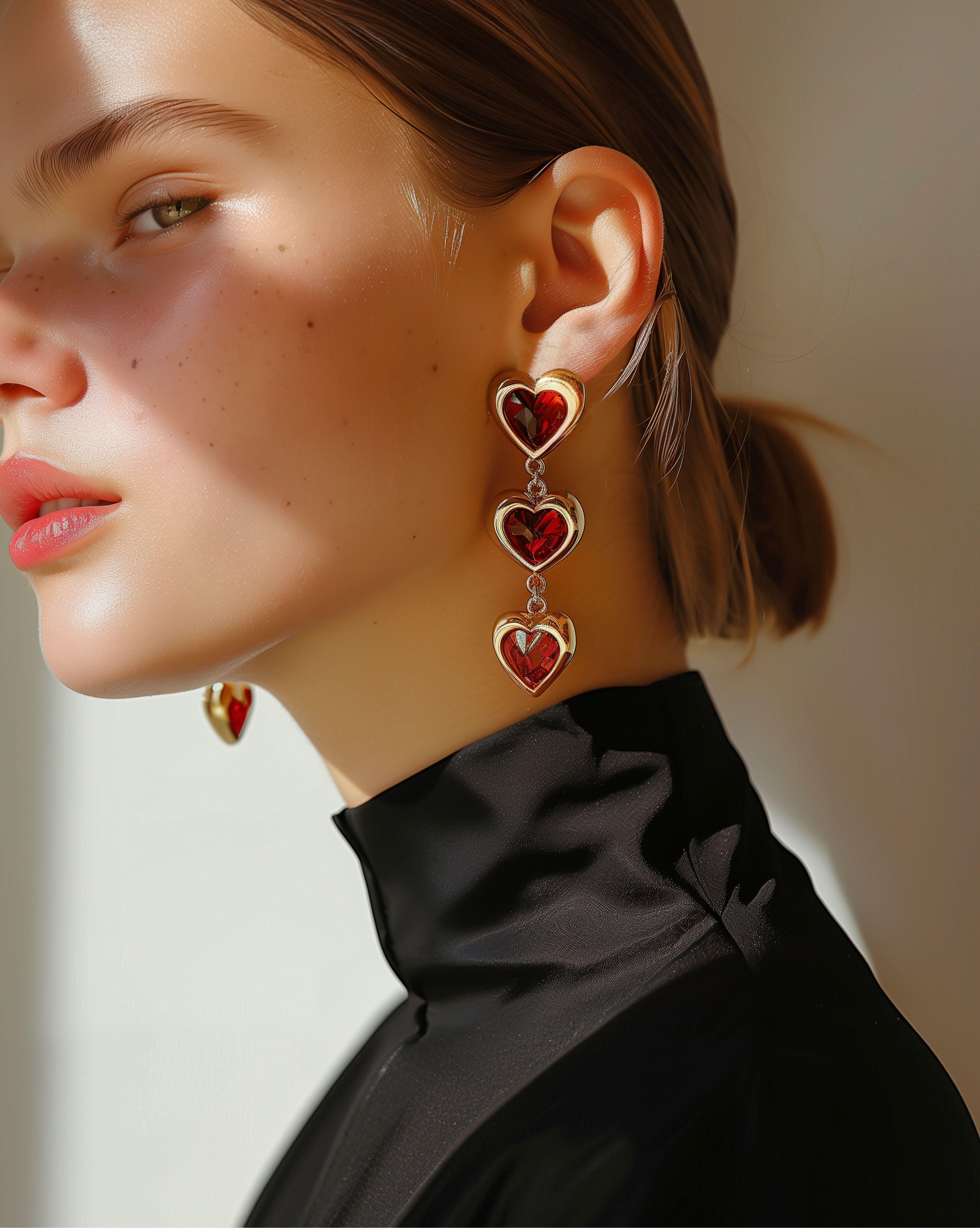 Heart-shape Earrings - Red sold by JW PEI