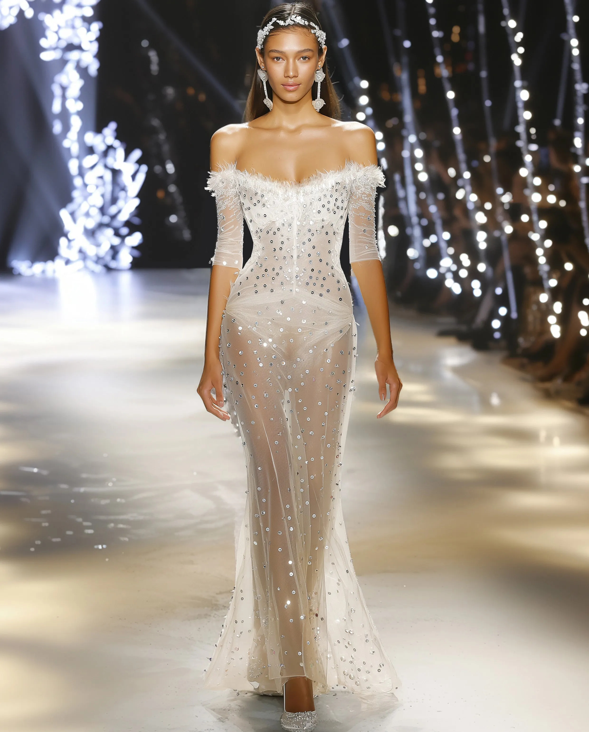 Ava Sparkling Couture Mesh Gown - White sold by JW PEI