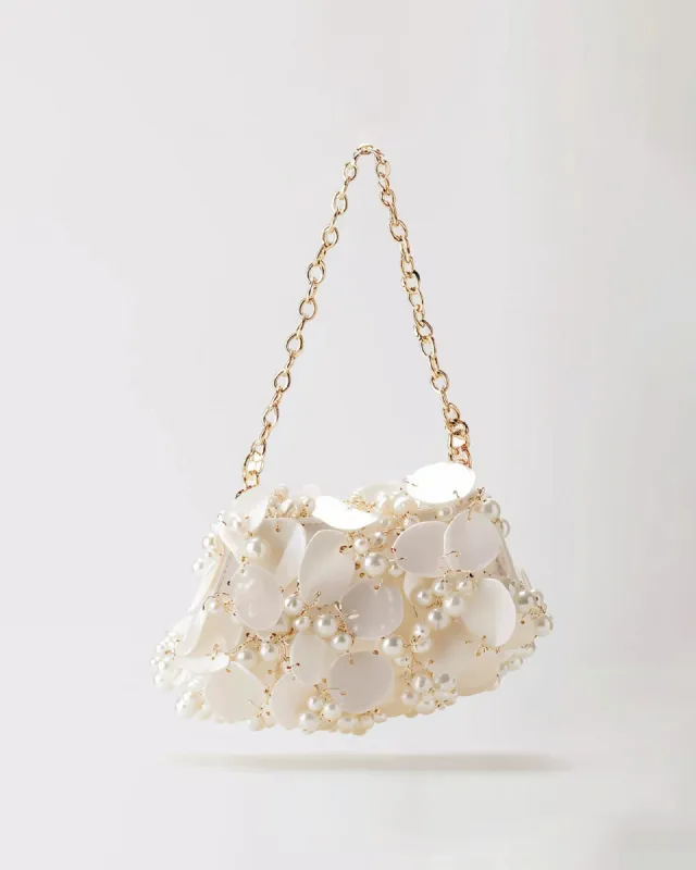 Pearl-Embellished Sequin Bag - White sold by JW PEI