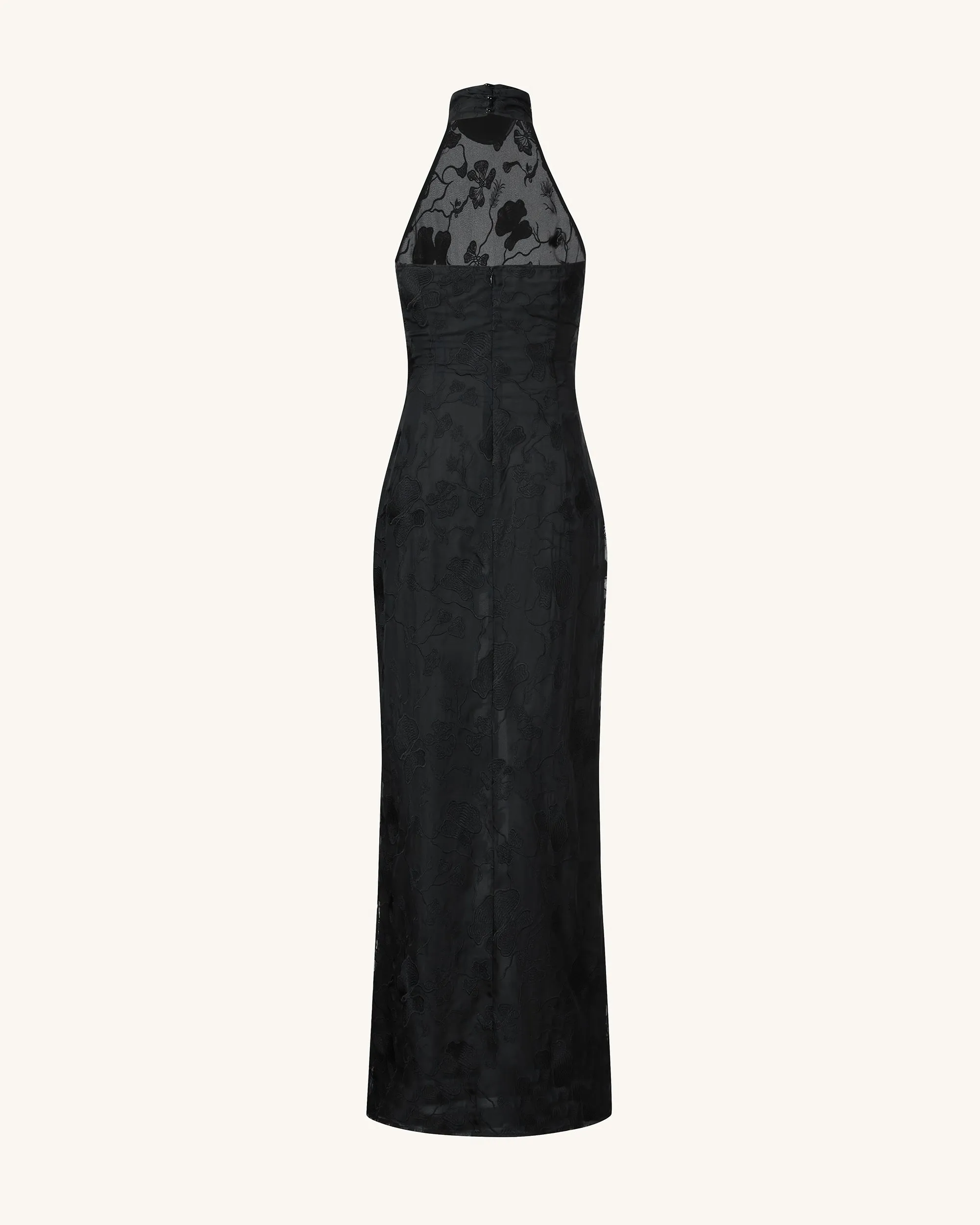 Uliana Black Floral Lace Halterneck Maxi Dress - Black sold by JW PEI product image thumbnail 2