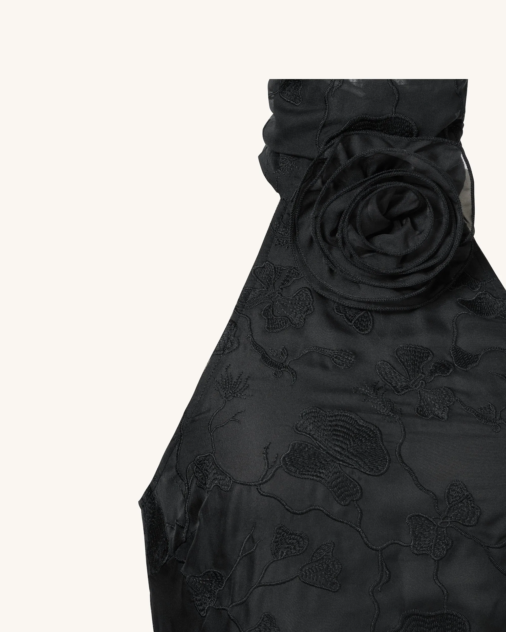 Uliana Black Floral Lace Halterneck Maxi Dress - Black sold by JW PEI product image thumbnail 3