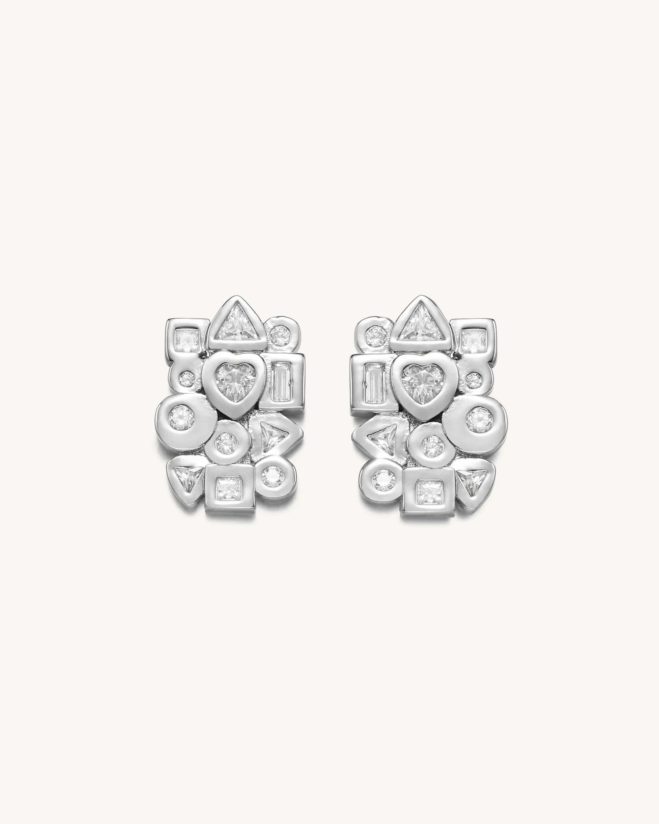 Geometrical Combination Earrings - 18ct White Gold Plated & White Zircon sold by JW PEI