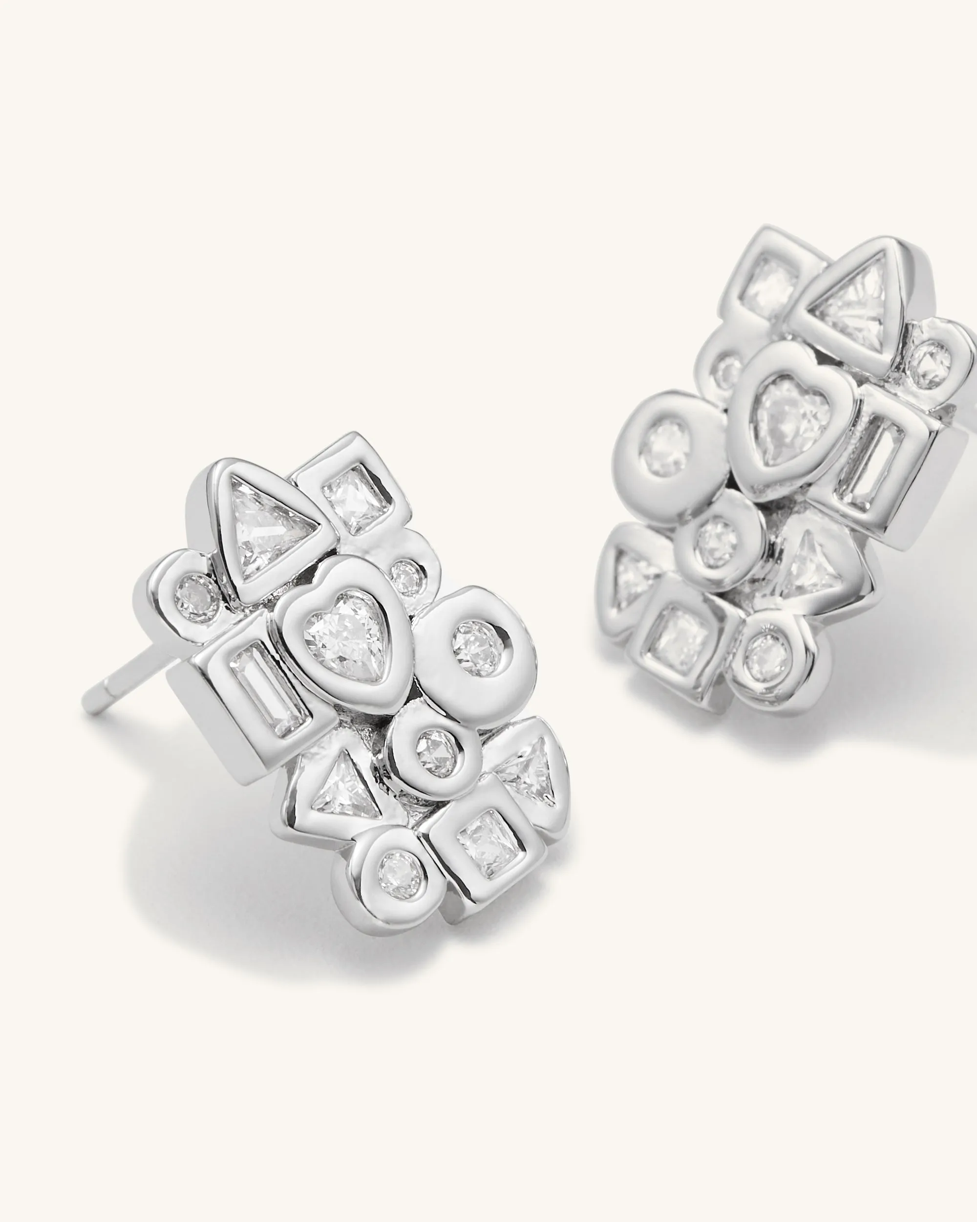 Geometrical Combination Earrings - 18ct White Gold Plated & White Zircon sold by JW PEI product image thumbnail 2