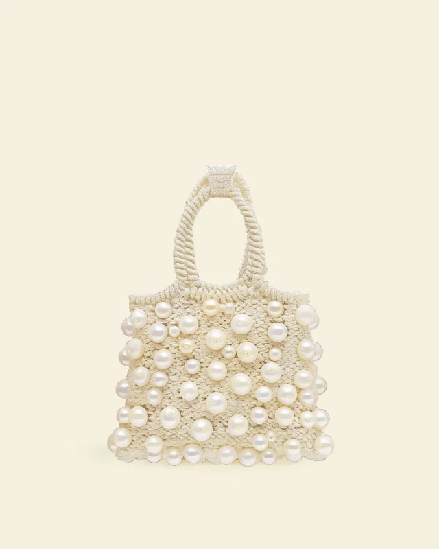 Sophia Pearl Embellished Tote - Beige sold by JW PEI