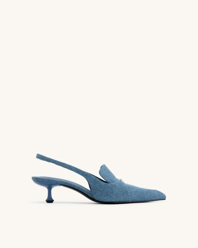 Carla Denim Kitten Heel Pumps - Blue sold by JW PEI