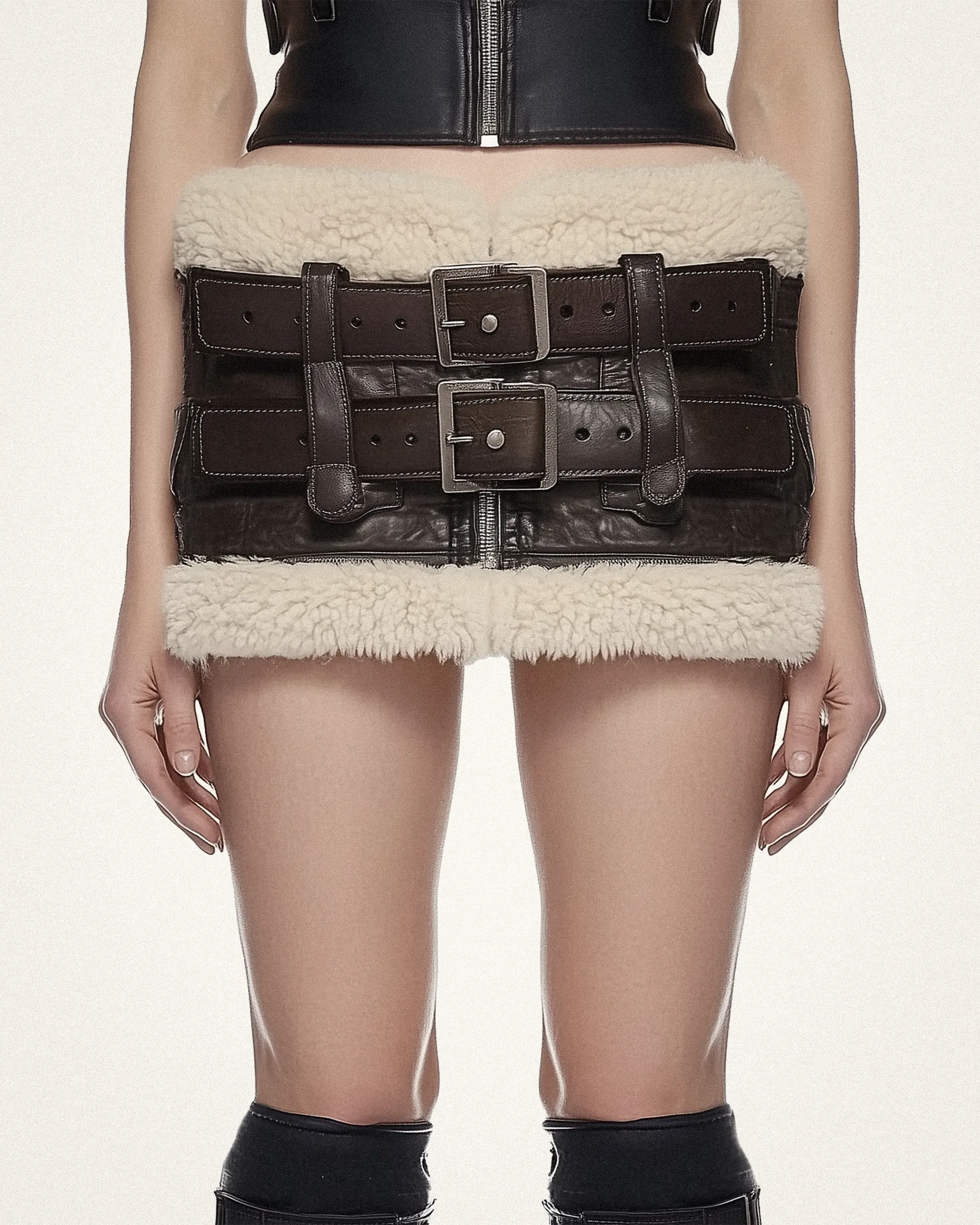 Nina Faux Fur Trimmed Shearling Skirt - Brown sold by JW PEI product image thumbnail 2