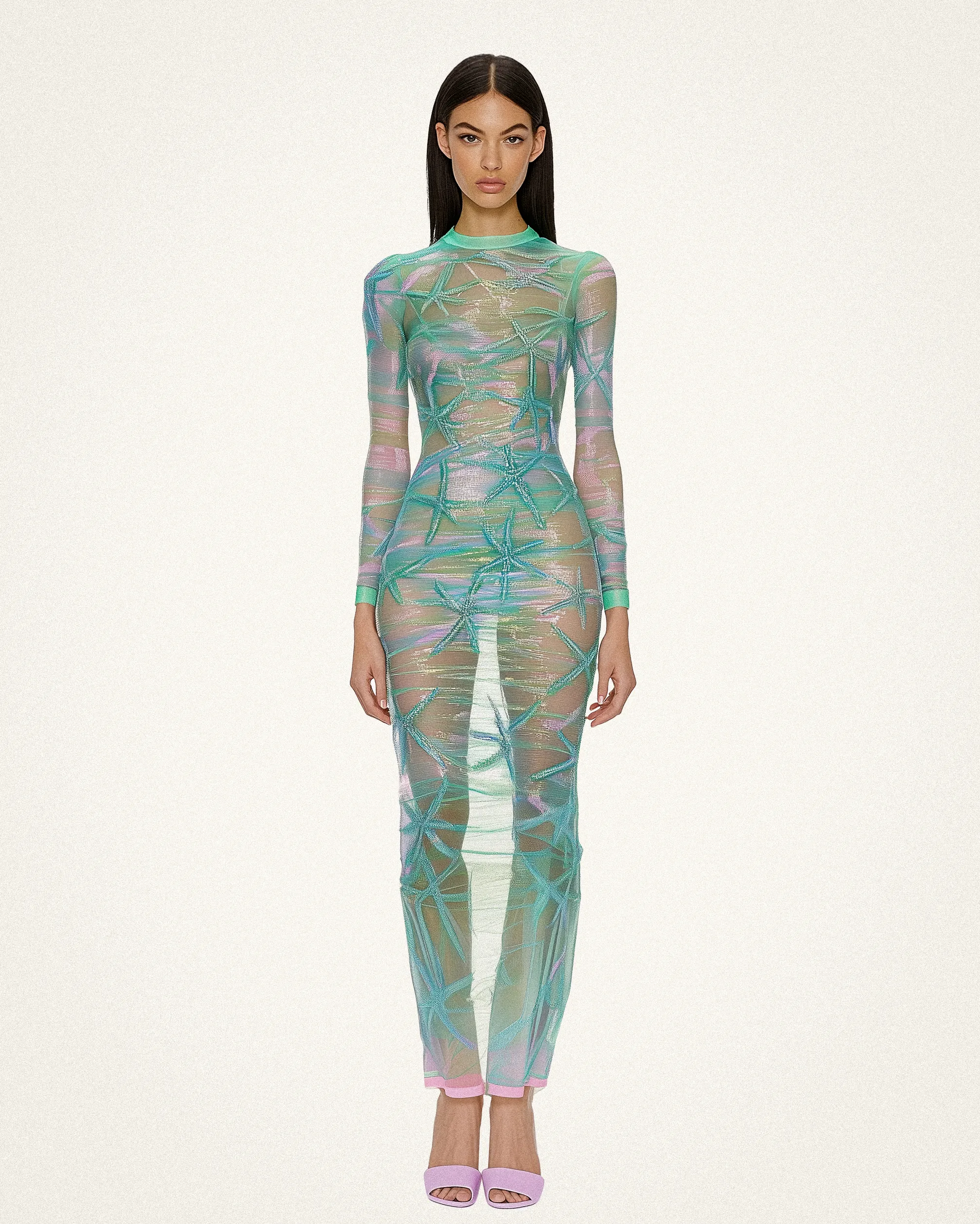 Elara Starfish Mesh Embroidered Dress - Aqua & Pink sold by JW PEI