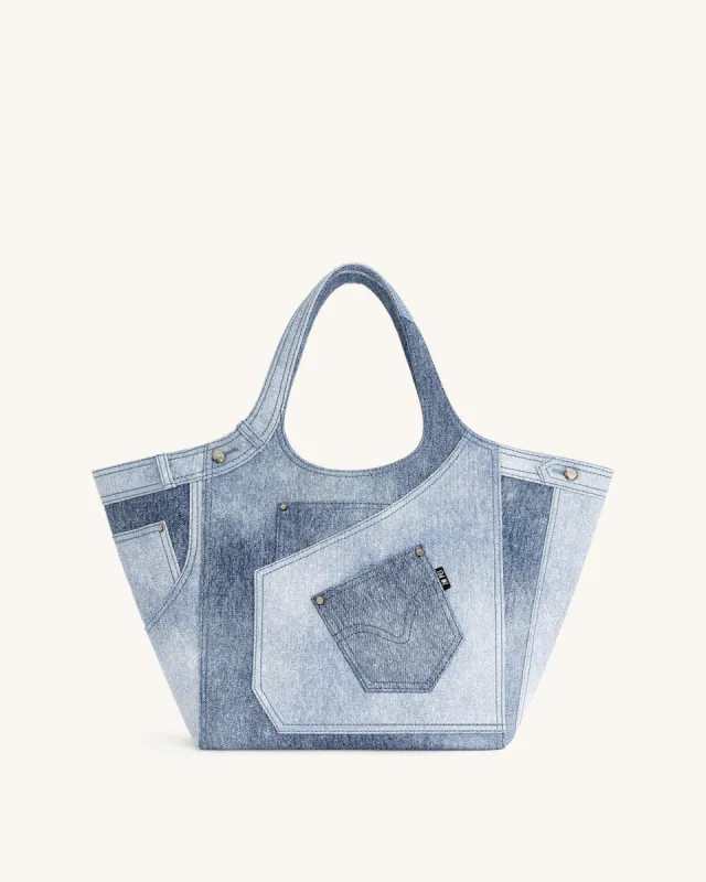 Eliana Denim Embossed Tote Bag - Blue sold by JW PEI