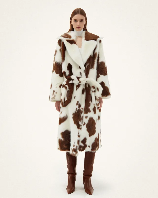 Sophia Long Faux Fur Coat - Brown and White sold by JW PEI