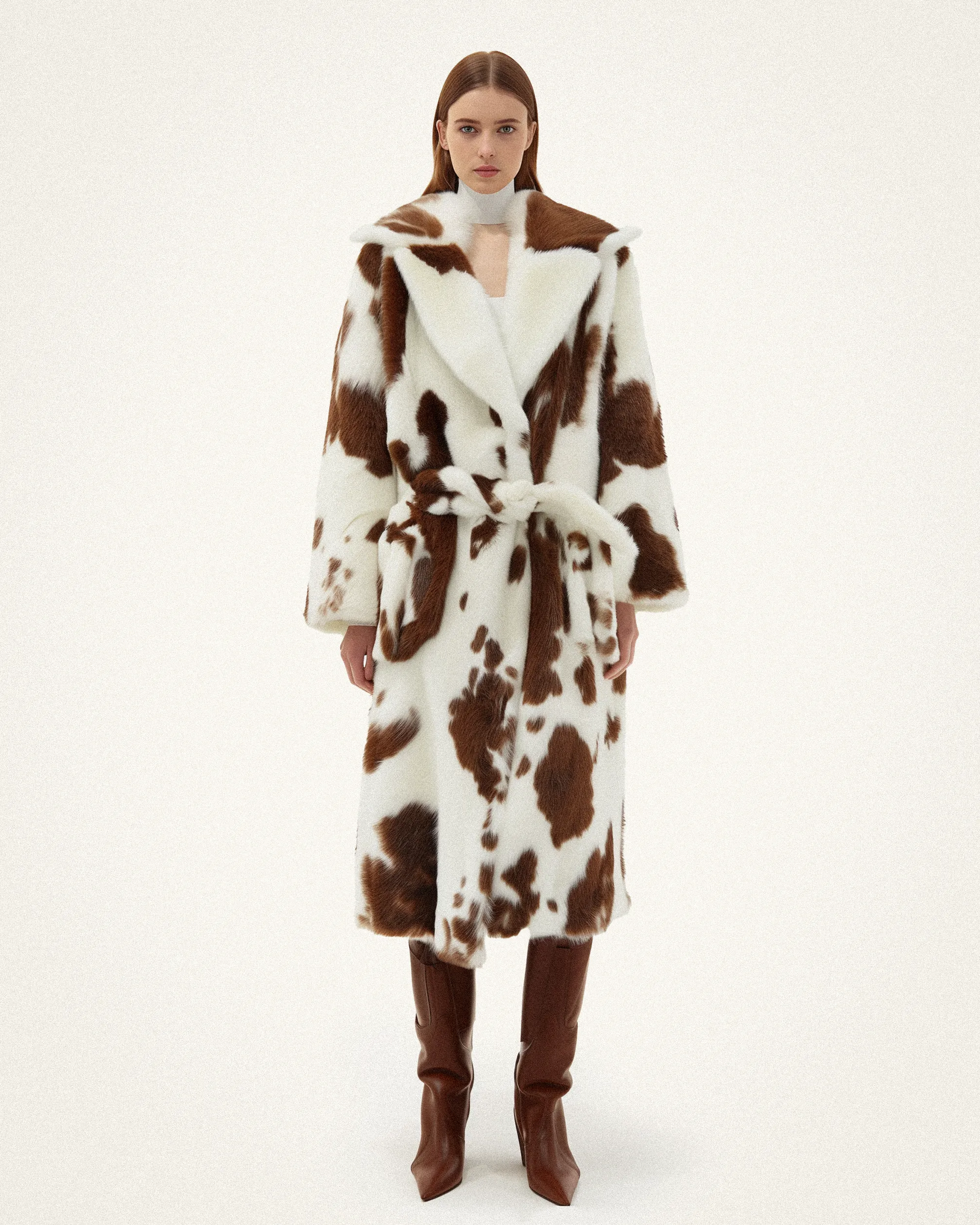 Sophia Long Faux Fur Coat - Brown and White sold by JW PEI