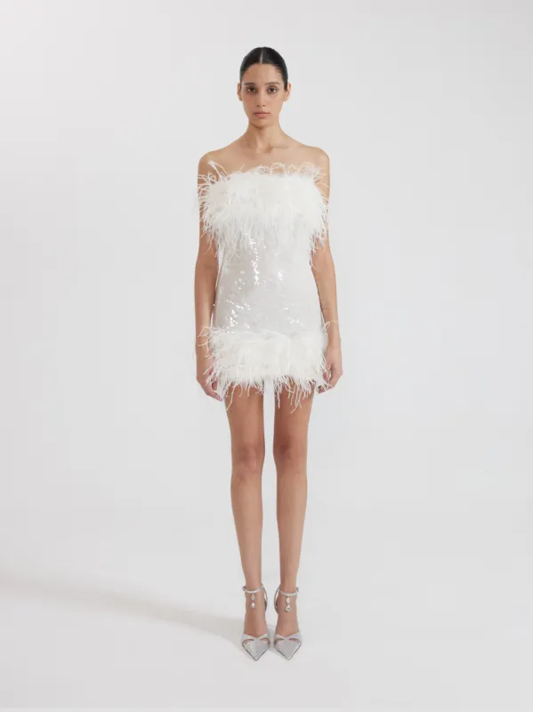 White Strapless Feather Sequin Mini Dress - White sold by JW PEI