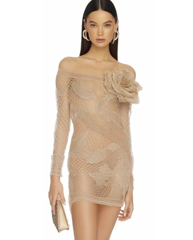 Nadia Crochet Mesh Dress - Beige sold by JW PEI