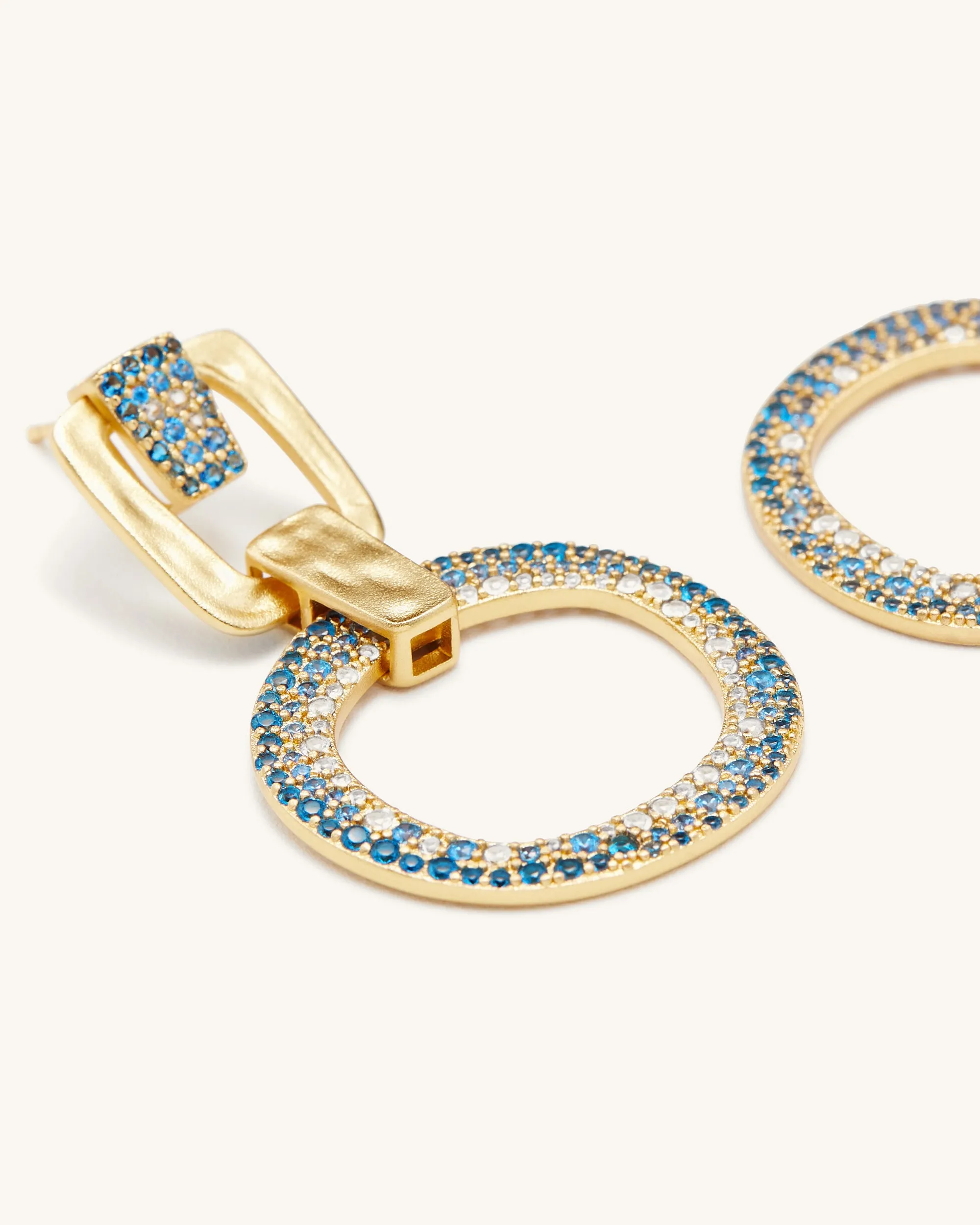 Geometrical Openwork Round Earrings - 18ct Gold Plated & Sea Blue Nano sold by JW PEI product image thumbnail 2