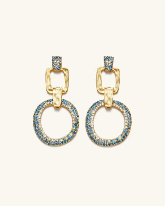 Geometrical Openwork Round Earrings - 18ct Gold Plated & Sea Blue Nano sold by JW PEI