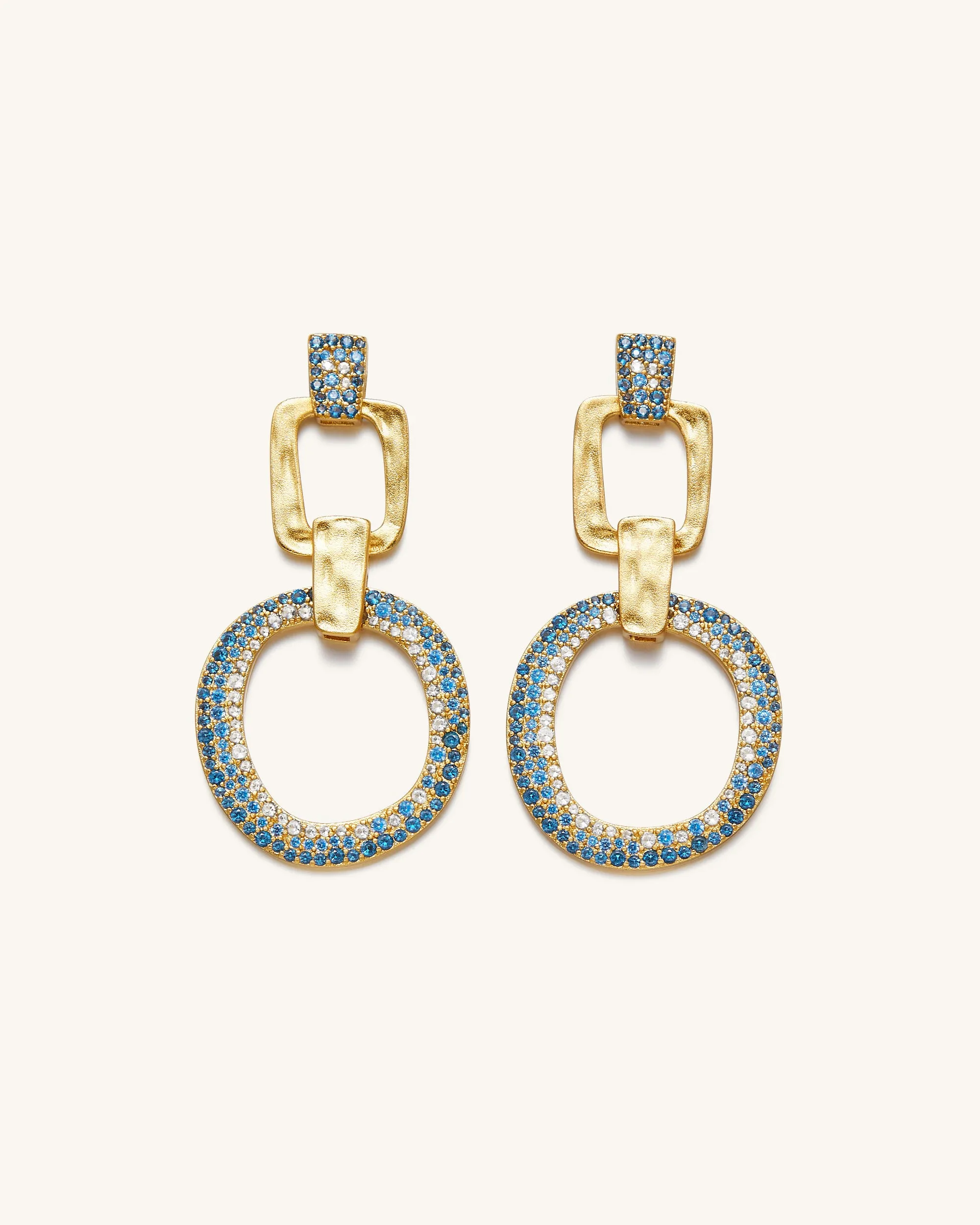 Geometrical Openwork Round Earrings - 18ct Gold Plated & Sea Blue Nano sold by JW PEI