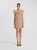Mini Sequin Dress with Feather Trim - Champagne sold by JW PEI