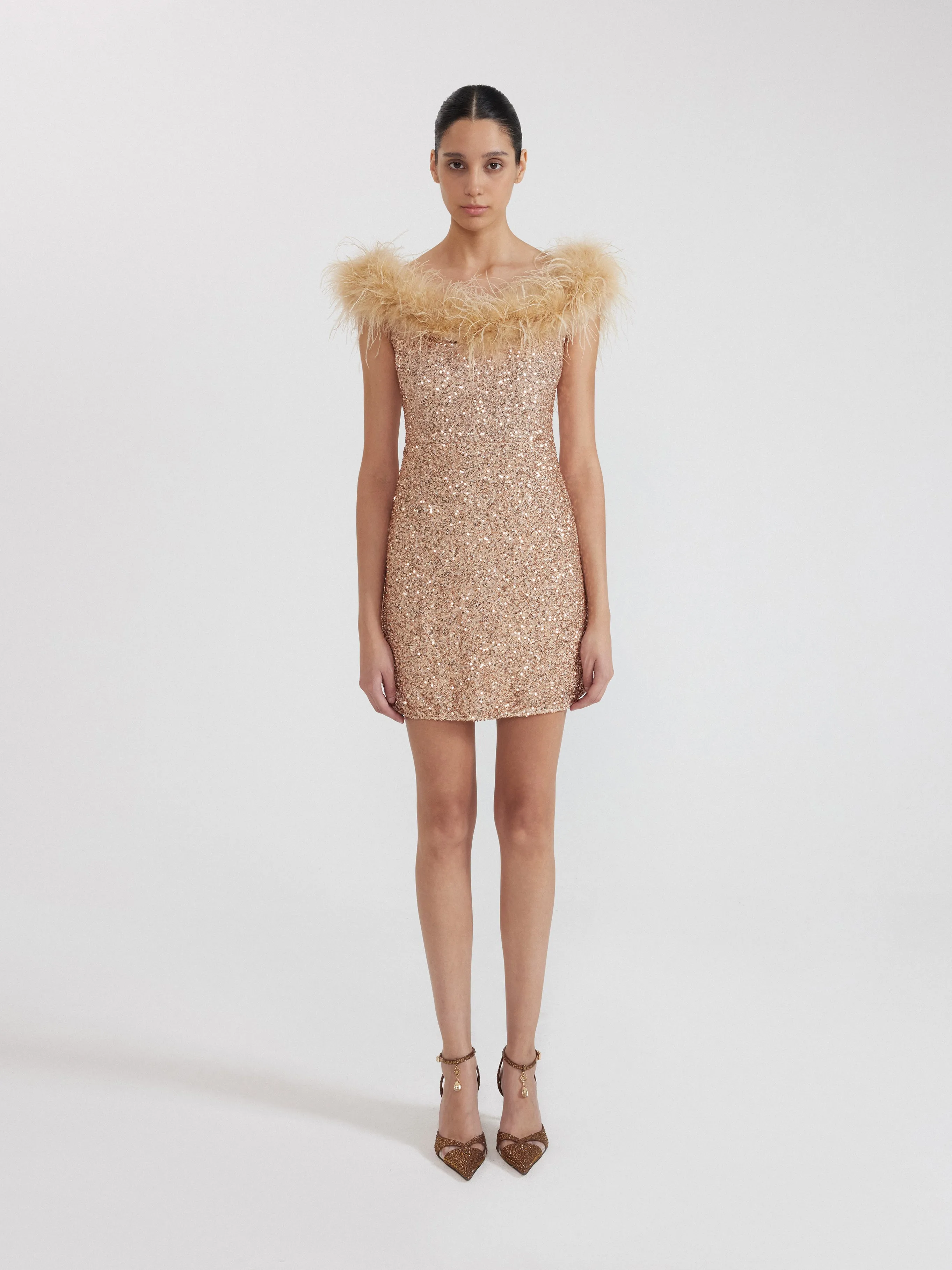 Mini Sequin Dress with Feather Trim - Champagne sold by JW PEI product image thumbnail 2