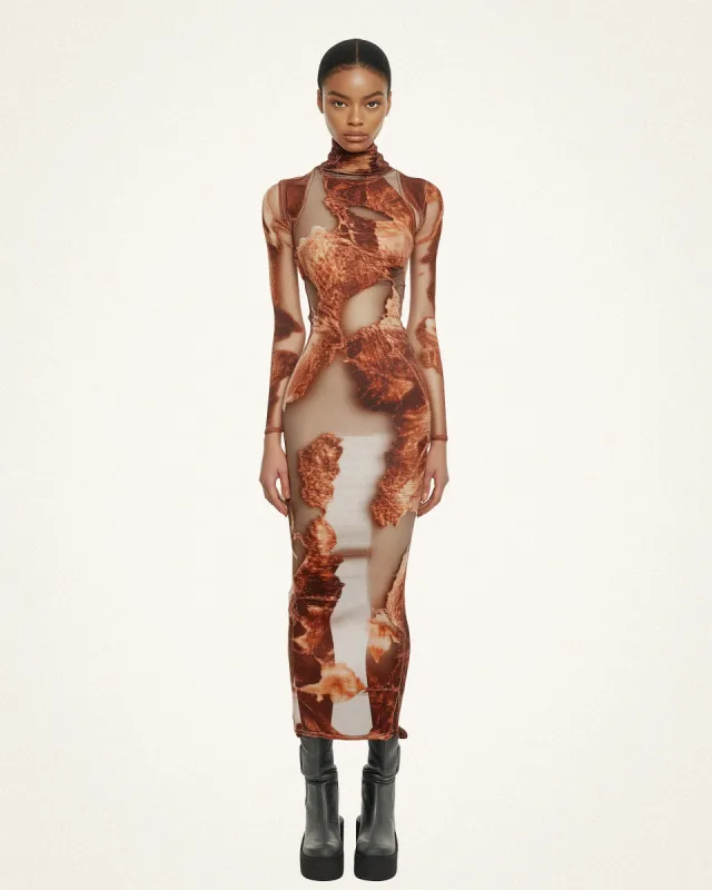 Hazel Burnt Print Dress - Brown sold by JW PEI