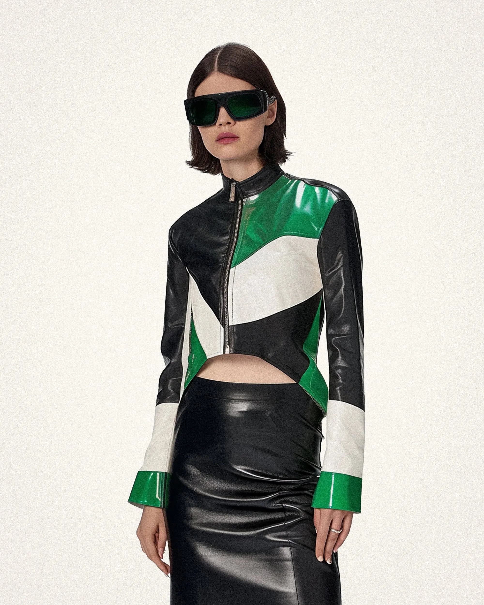 Trendy Black and Green Leather Racing Jacket - Black/Green sold by JW PEI