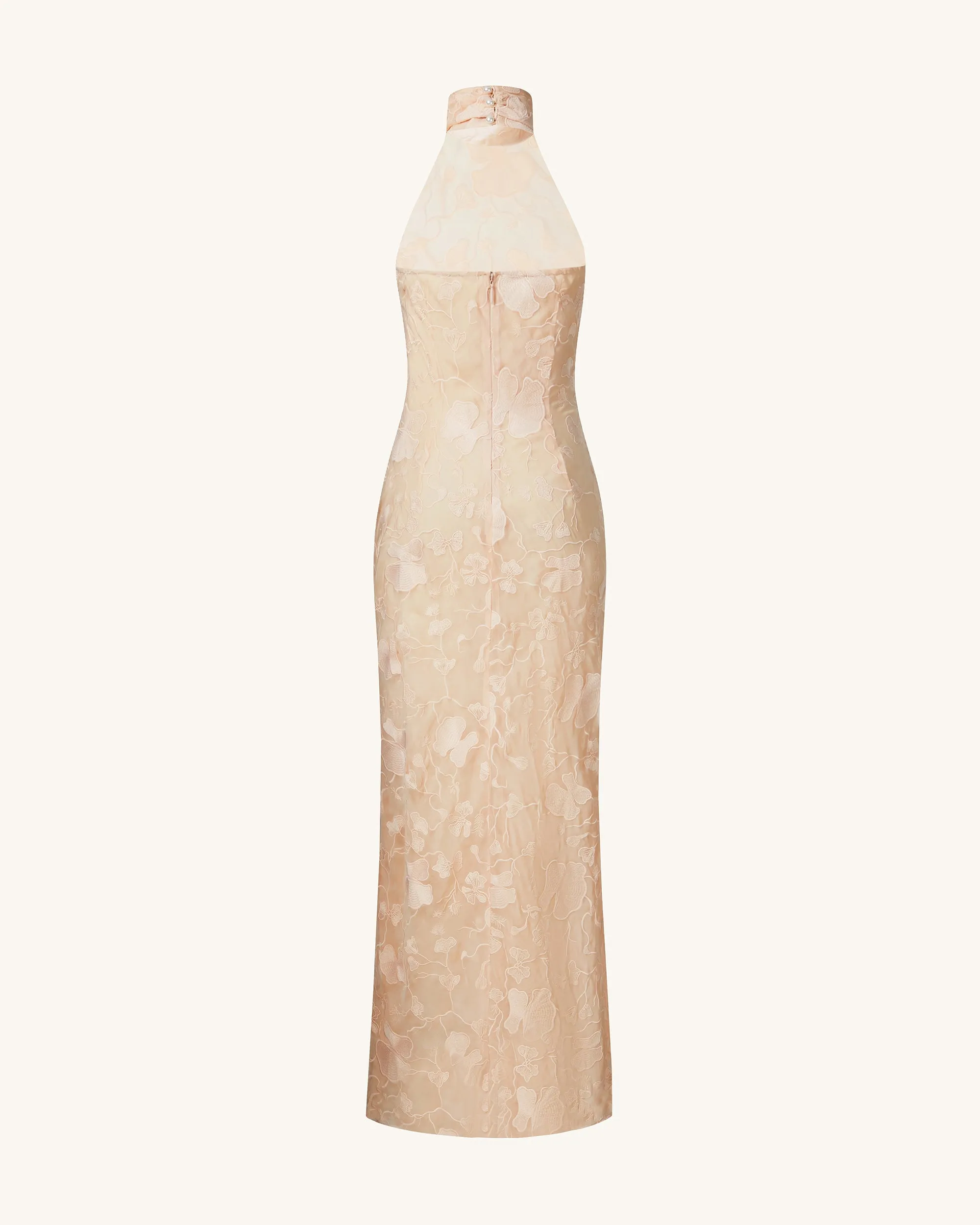 Uliana Pink Beige Floral Lace Halterneck Maxi Dress - Pink Beige sold by JW PEI product image thumbnail 2