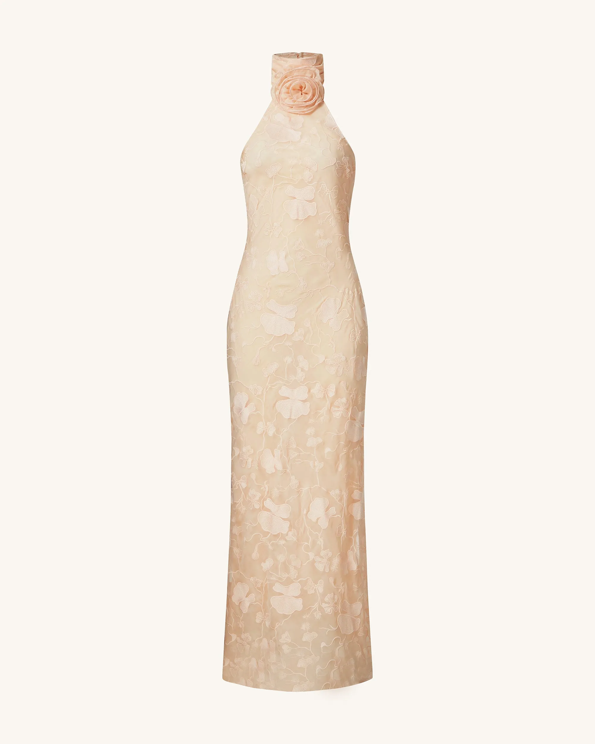 Uliana Pink Beige Floral Lace Halterneck Maxi Dress - Pink Beige sold by JW PEI