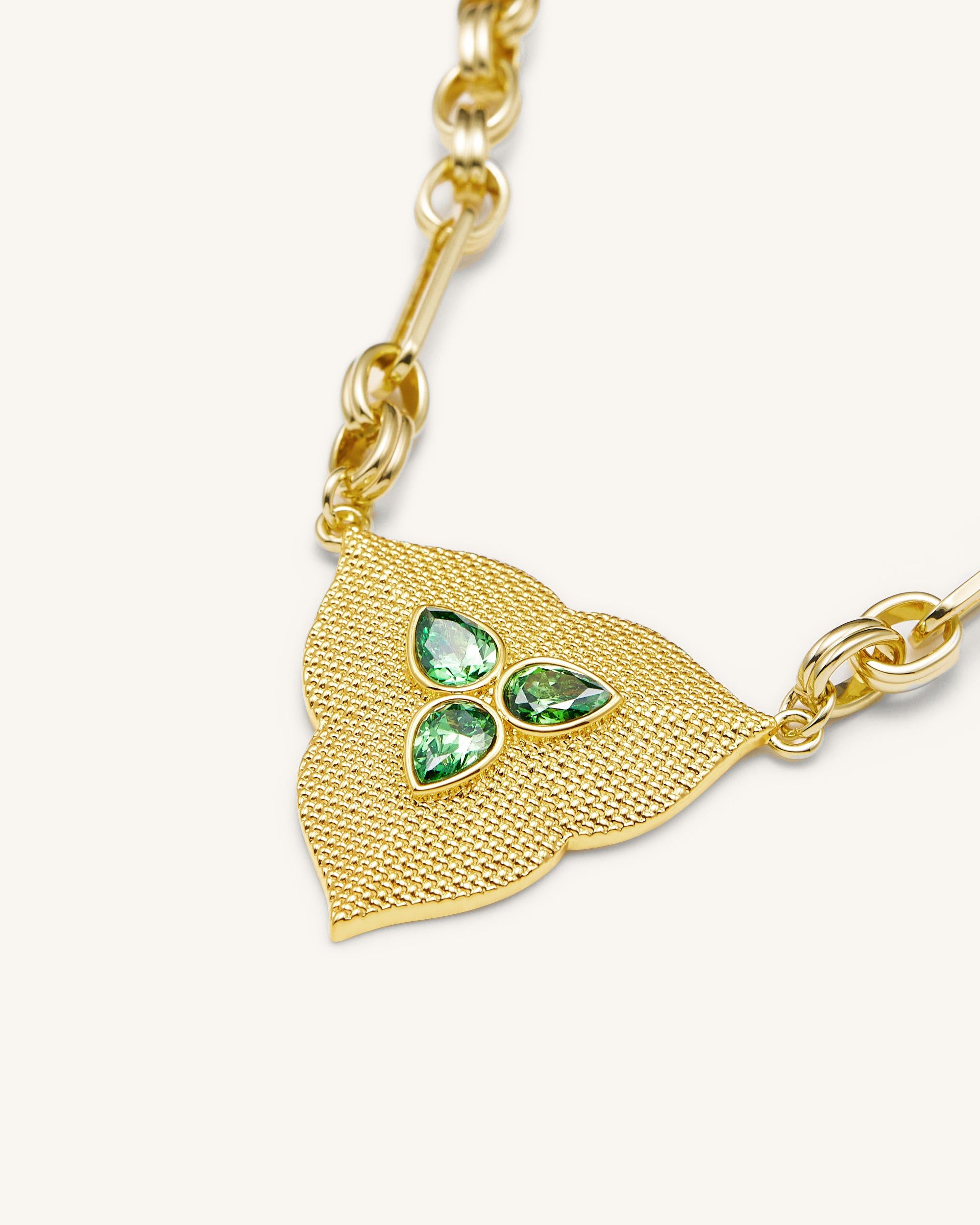 Leaf Pendant Necklace - 18ct Gold Plated & Dark Green Zircon sold by JW PEI