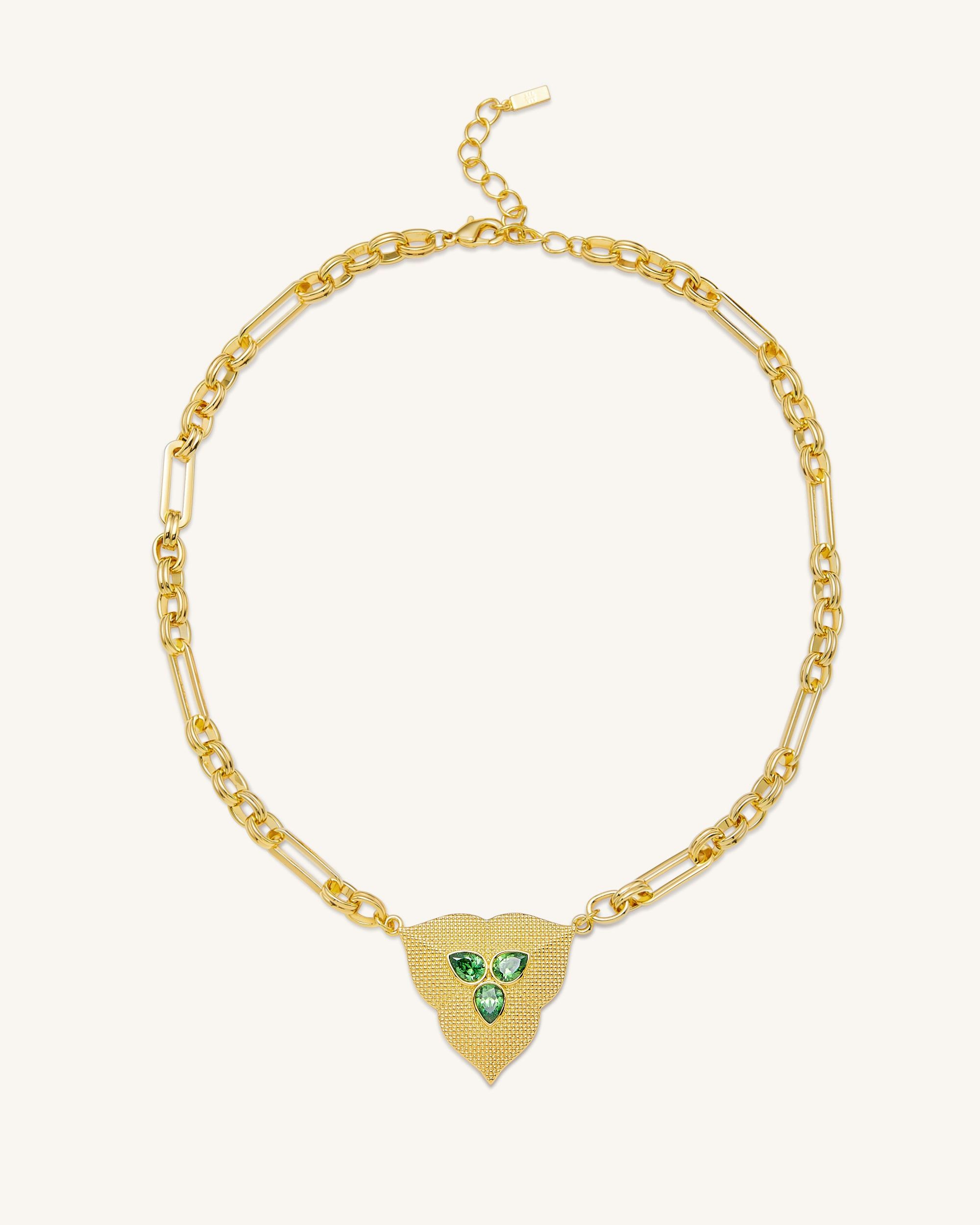 Leaf Pendant Necklace - 18ct Gold Plated & Dark Green Zircon sold by JW PEI product image thumbnail 2