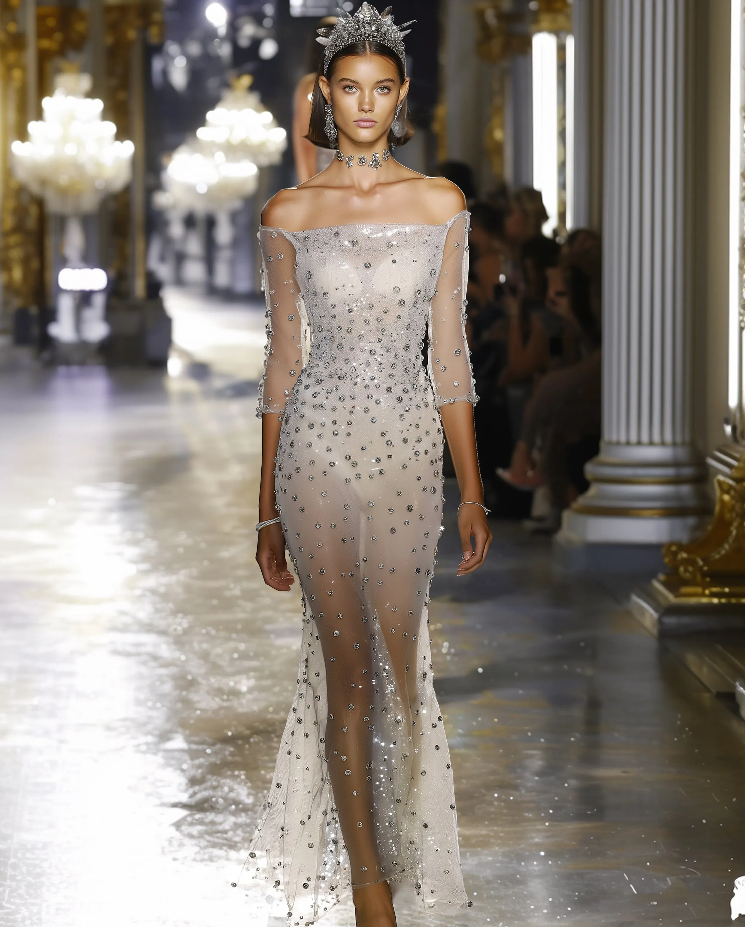 Lily Lustrous Embellished Evening Dress - Silver sold by JW PEI