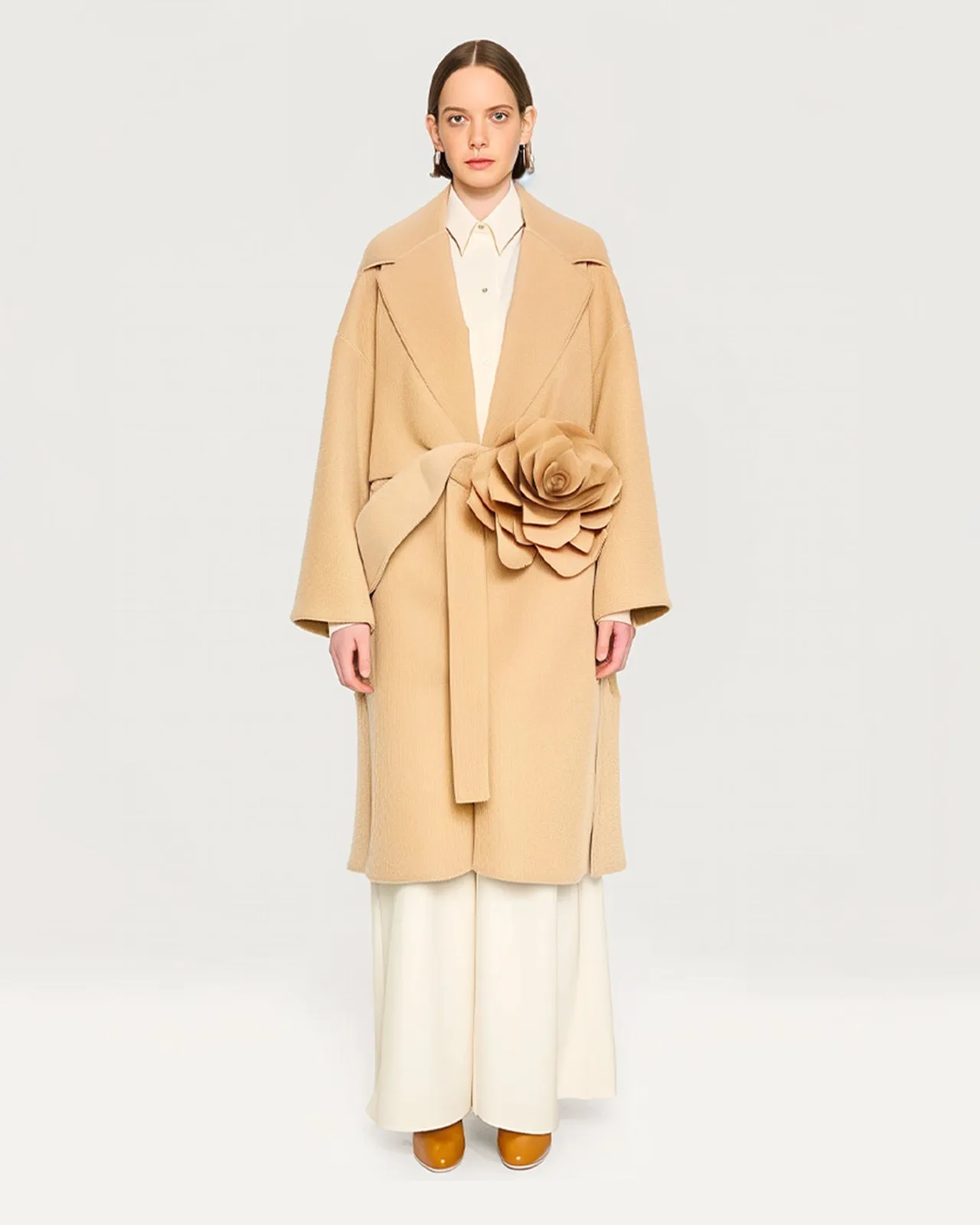 Ava Belted Coat with Floral Detail - Camel sold by JW PEI