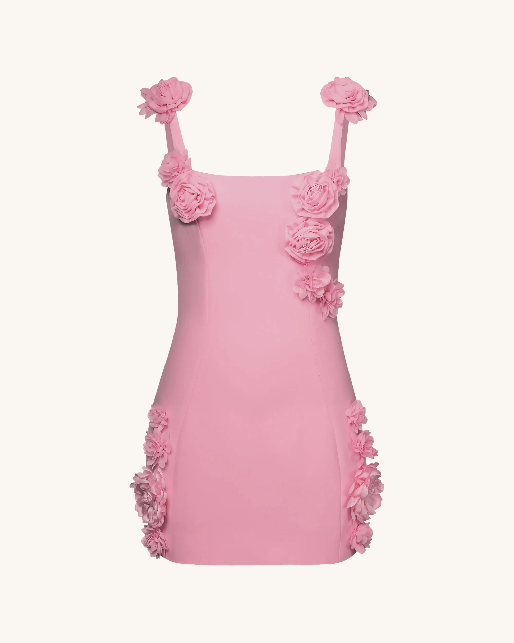 Elaina Pink Rosette Applique Mini Dress-Pink sold by JW PEI