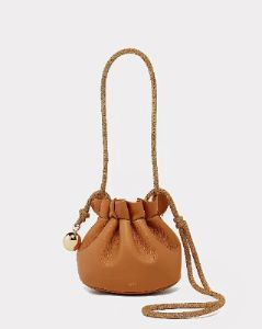 Metal Ball Embellished Crossbody Bucket Bag - Brown sold by JW PEI