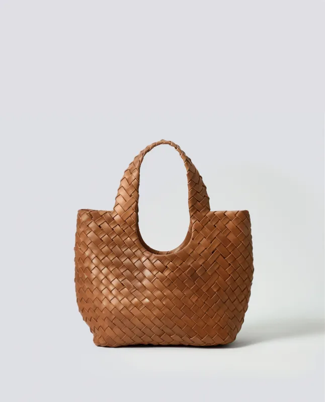 Brown woven tote sold by JW PEI
