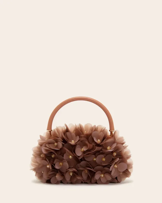 Clara Sequin and bead Flower Bag - Brown sold by JW PEI