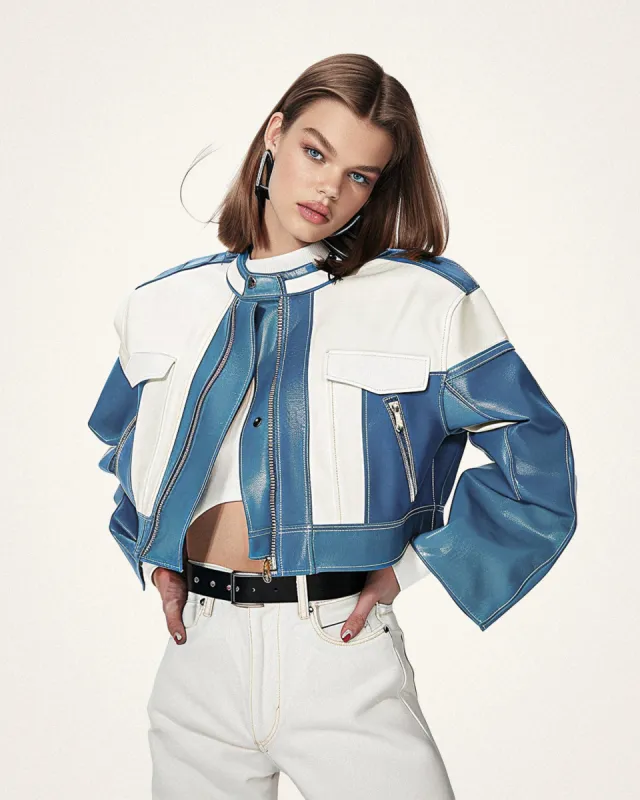 Trendy Blue and White Racing Jacket - Blue/White sold by JW PEI