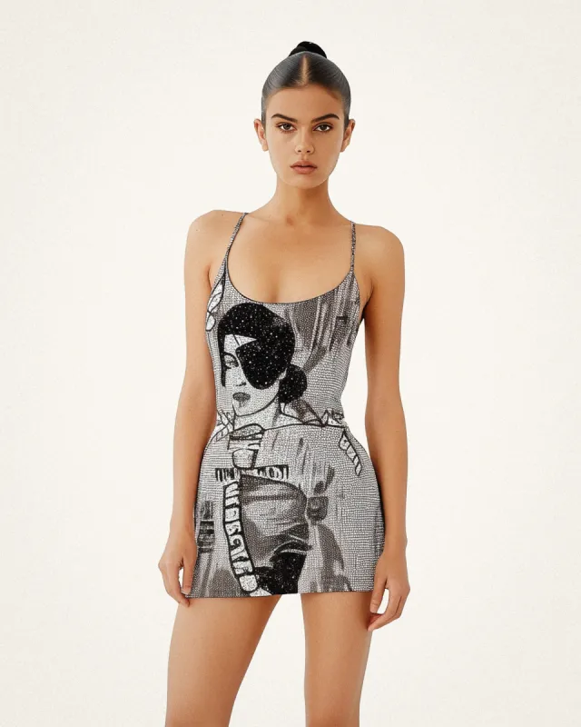 Bella Graphic Beaded Mini Dress - Black/White sold by JW PEI